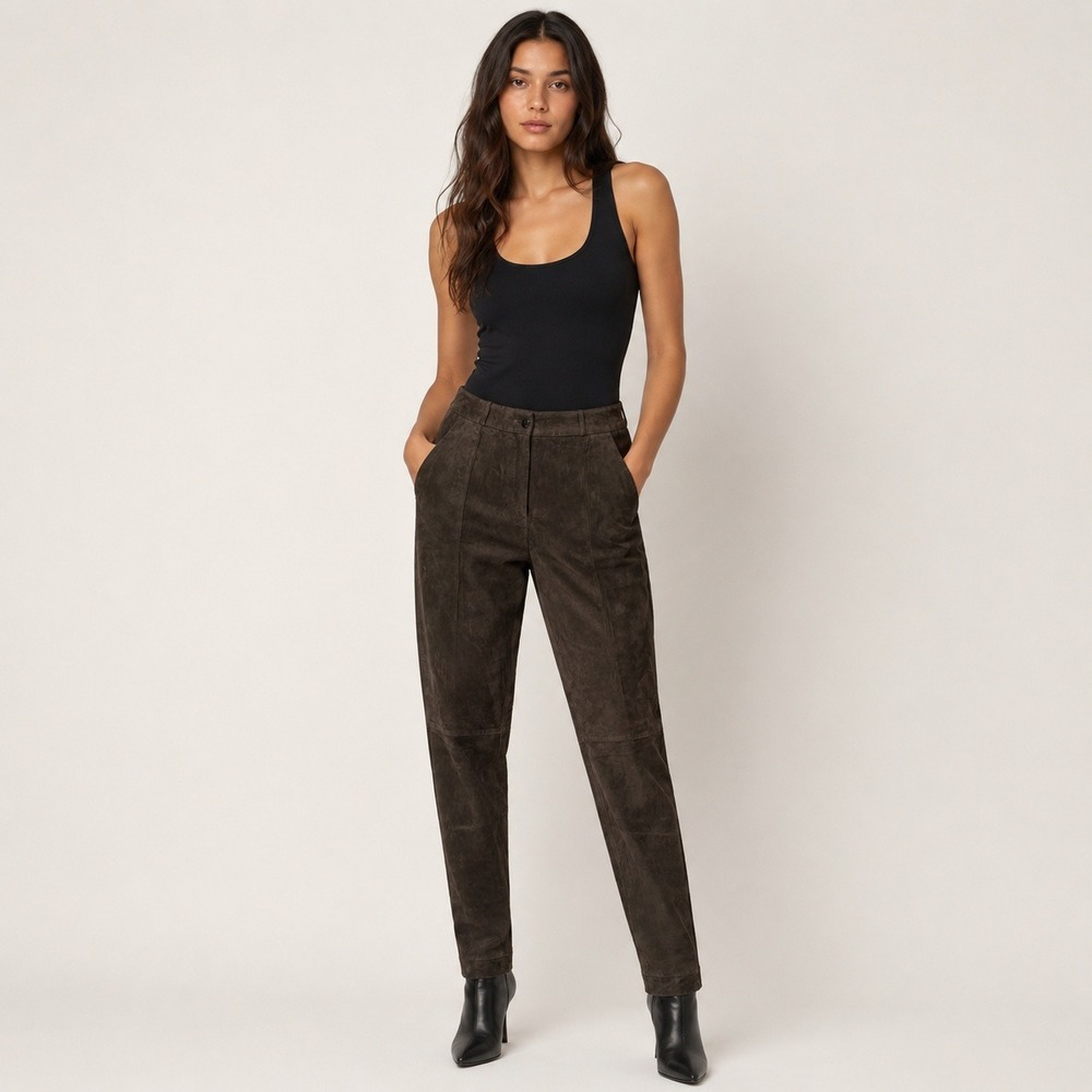Michael Kors Collection Brown Suede Leather Pants Quiet Luxury Minimalist Runway